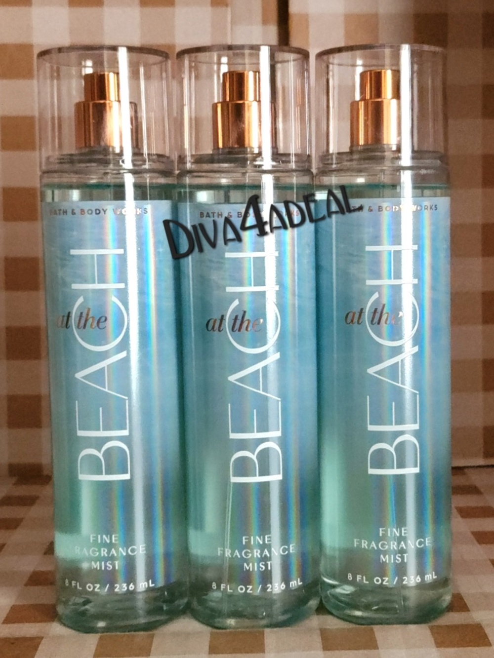 3X Bath & Body Works AT THE BEACH 8 FL OZ Mist Spray Bundle